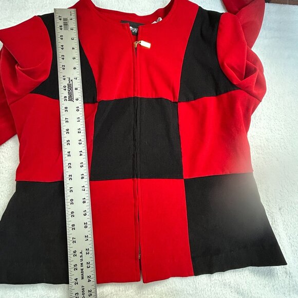 Vintage Sag Harbor Womens Checkerboard Zip Front Jacket 16W Red Black Stretch - Picture 7 of 7